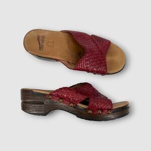 Dansko Red Woven Leather Platform Slide Sandals Size 37